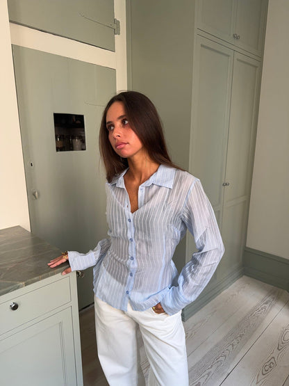 Alberte fitted shirt with stripes – Blue/white