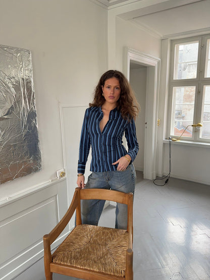 Alberte fitted shirt with stripes - Dark blue/black